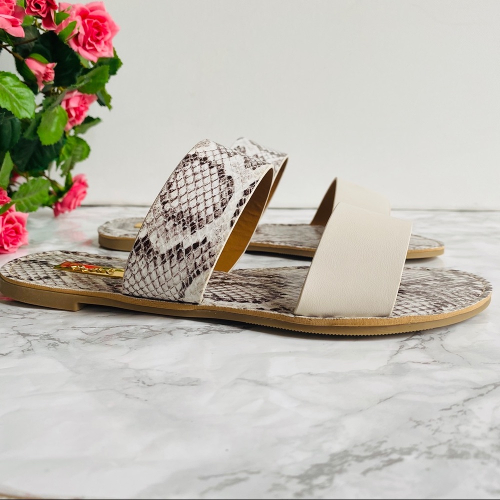 Snake Print & Cream Double Band Slides - Picture 3 of 3